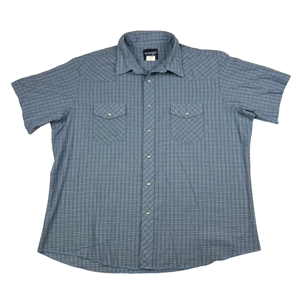 Wrangler Shirt Mens XXL Western Plaid Pearl Snap Short Sleeve Classic Rodeo
